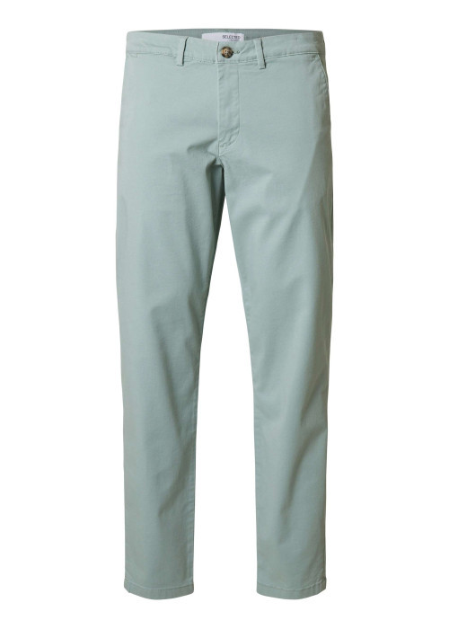 Chino en coton vert d'eau uni à coupe slim avec 2 poches boutonnées