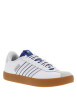 Thumbnail Tennis en cuir blanches et bleues à semelle marron avec lacets ronds tressés - Image 3