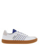Thumbnail Tennis en cuir blanches et bleues à semelle marron avec lacets ronds tressés