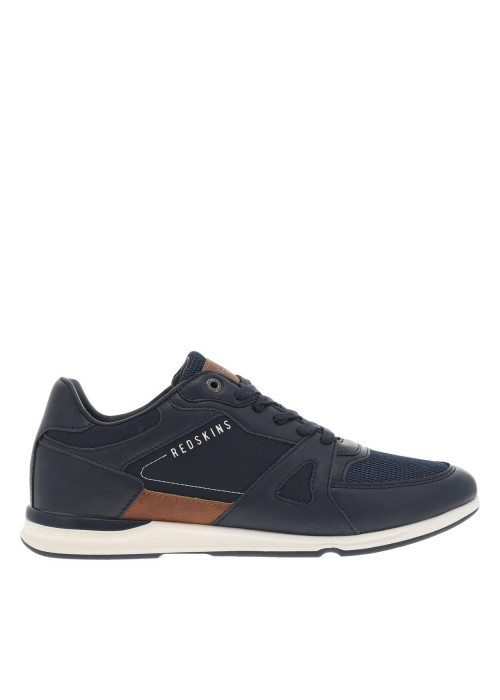 Sneakers marine à semelle blanche avec lacets plats et logos blancs