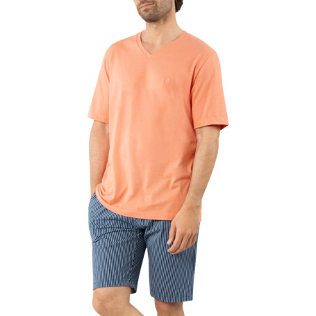 Pyjama court en coton corail à rayures avec un...