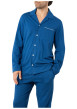 Thumbnail Pyjama long en coton bleu marine uni avec un col à revers et des poches