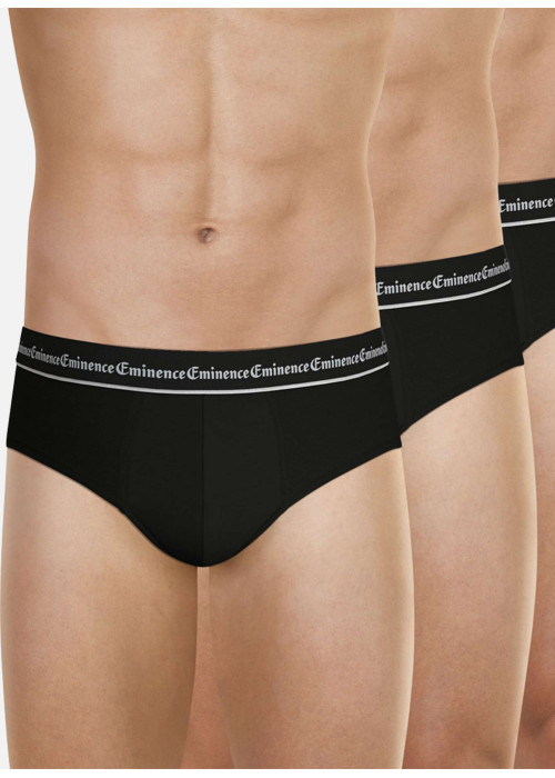 Lot de 3 slips en coton noirs unis avec le nom de la marque à la ceinture
