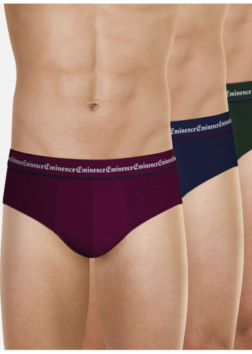 Lot de 3 slips en coton tricolores unis avec le nom de la marque