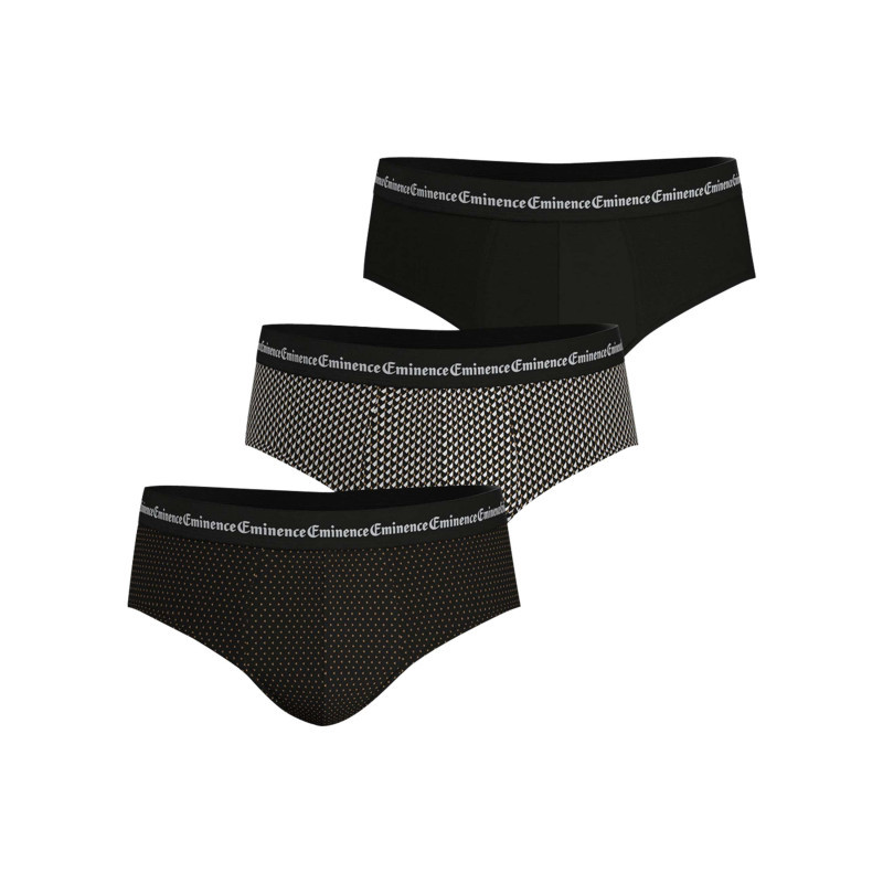 Eminence - Lot De 3 Slips En Coton Noirs à Motifs Avec Le Nom De La Marque - Noirs