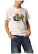 Thumbnail T-shirt en coton blanc imprimé à la poitrine à coupe droite avec un col rond
