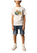 Thumbnail T-shirt en coton blanc imprimé à la poitrine à coupe droite avec un col rond - Image 4