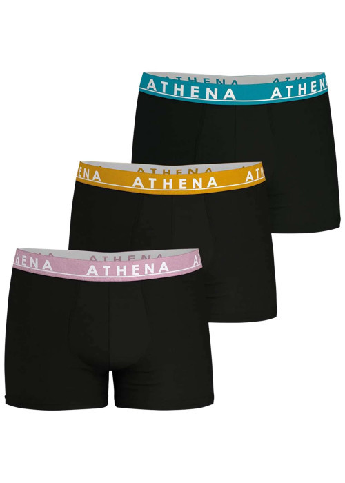 Lot de 3 boxers classiques en coton noirs unis à ceintures tricolores