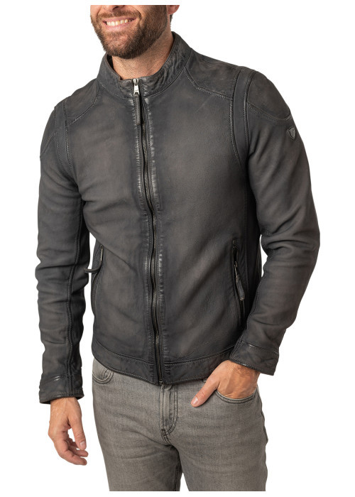 Veste en cuir de mouton gris uni à coupe...