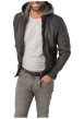 Thumbnail Veste en cuir de mouton gris uni à coupe regular fit avec col à capuche amovible - Image 4