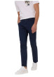 Thumbnail Pantalon en coton marine uni avec une coupe tapered et un patch de la marque - Image 3