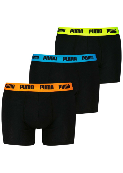 Lot de 3 boxers classiques en coton noirs unis à ceintures tricolores