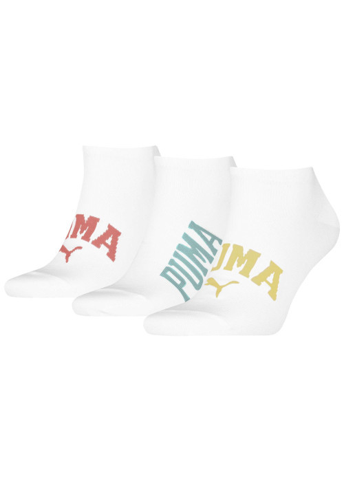 Lot de 3 paires de chaussettes basses blanches unies avec le nom de la marque