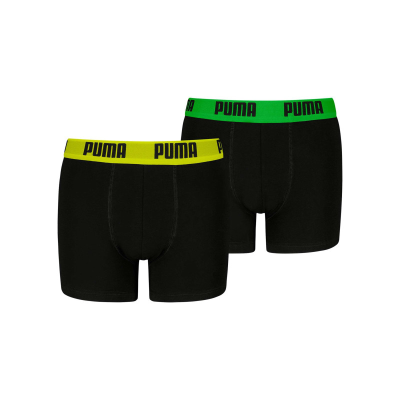 Puma - Lot De 2 Boxers En Coton Noirs Unis à Ceintures De Couleurs Différentes - Noir Puma - Lot De 2 Boxers En Coton Noirs Unis à Ceintures De Couleurs Différentes - Noir