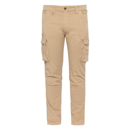 Cargo en coton beige uni avec une coupe slim...