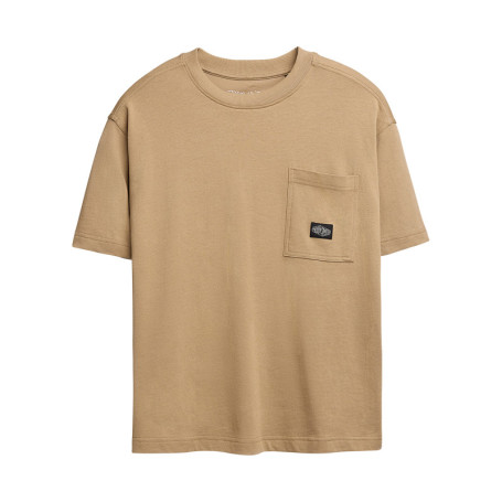 T-shirt manches courtes en coton beige uni avec...