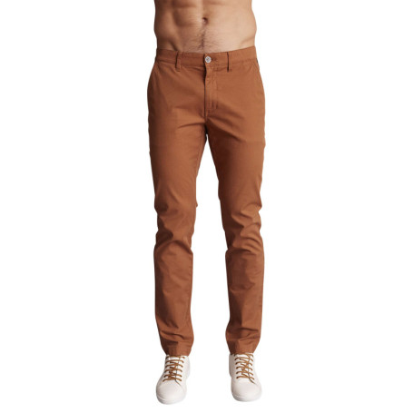 Chino en coton camel uni à coupe regular fit et...