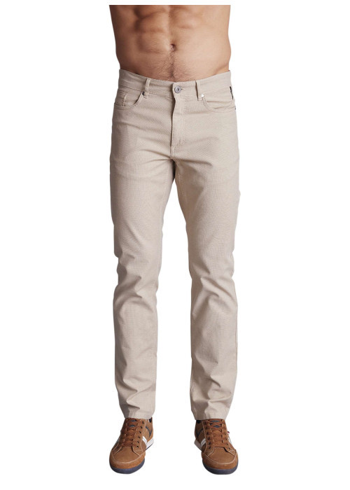 Jean 5 poches en coton sable uni mi-haut avec une coupe regular fit