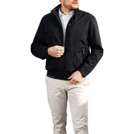 Blouson en nylon bleu marine uni zippé avec un...