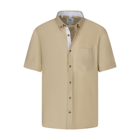 Chemise à manches courtes en coton beige unie...