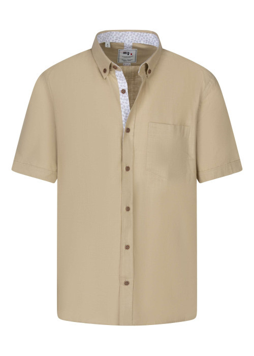 Chemise à manches courtes en coton beige unie avec un col américain