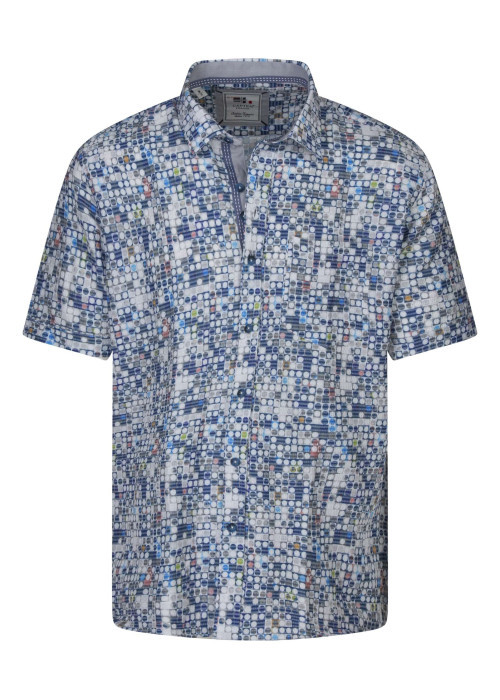 Chemise en coton bleue imprimée à coupe regular fit avec un aspect gaze de coton