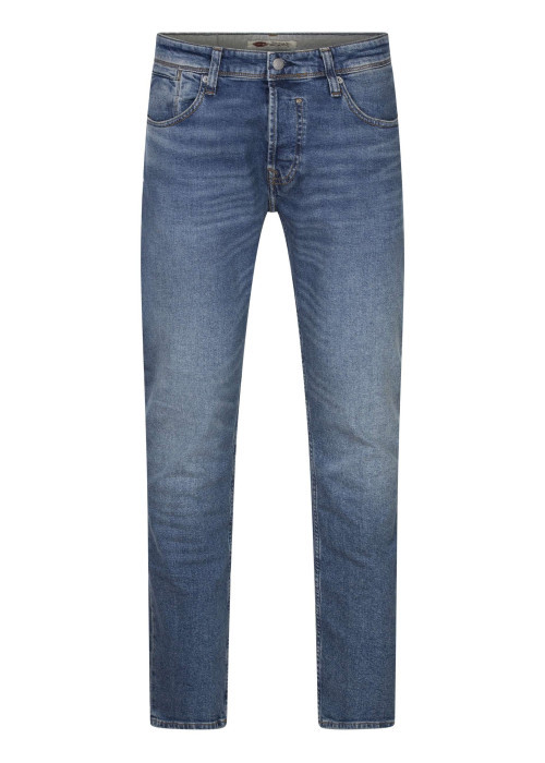 Jean en coton stone uni à coupe regular fit fermé par une braguette à boutons