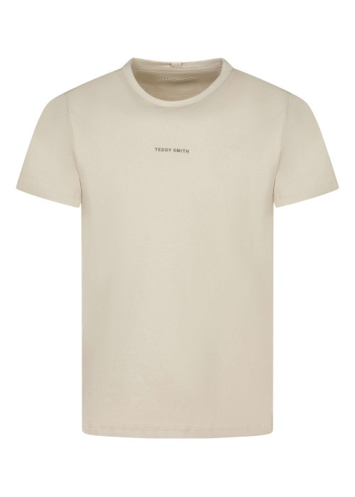 T-shirt en coton beige uni avec une coupe droite et un col rond