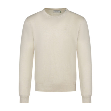 Pull beige uni avec une coupe droite à col rond...