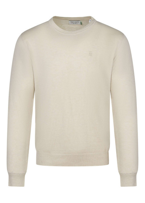 Pull beige uni avec une coupe droite à col rond et des manches longues