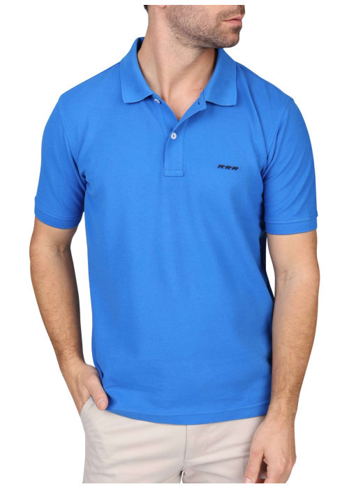 Polo en coton biologique indigo uni avec une coupe droite et un col à revers