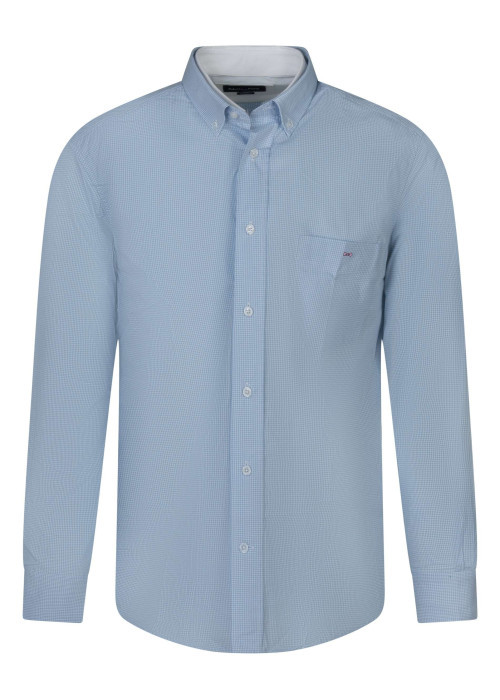 Chemise en coton bleue ciel à carreaux avec un col boutonné des manches longues