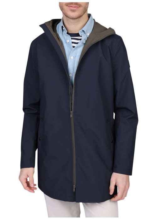 Parka marine uni avec une coupe droite et une fermeture zippée