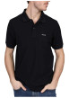 Thumbnail Polo en coton biologique noir uni avec une coupe droite et un col à revers
