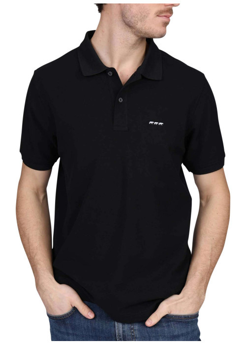 Polo en coton biologique noir uni avec une coupe droite et un col à revers