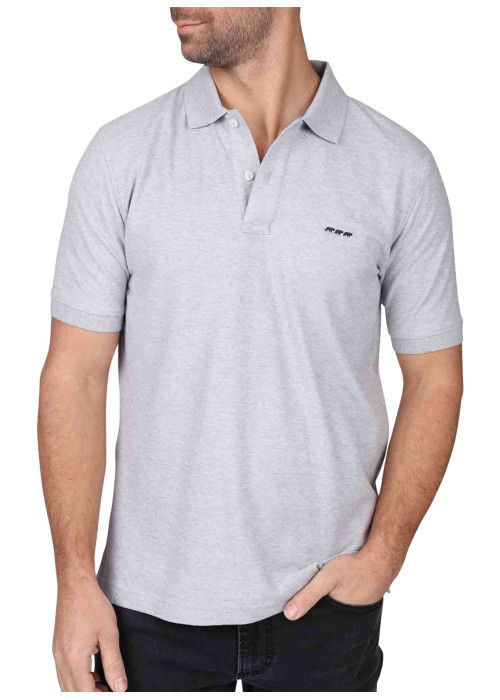 Polo en coton biologique gris clair uni avec une coupe droite et un col à revers