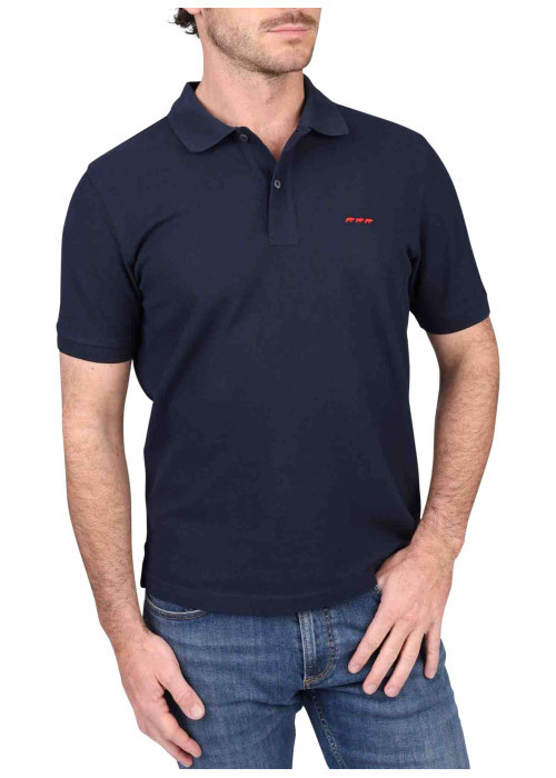 Polo en coton biologique marine uni avec une coupe droite et un col à revers