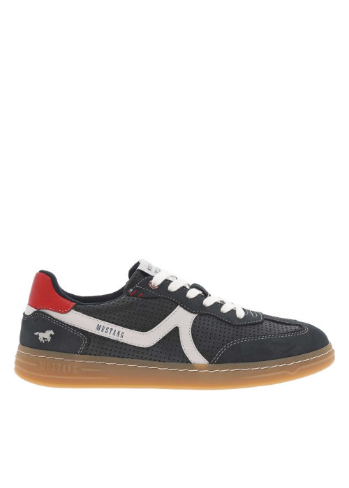 Tennis bleues marine avec des petits trous à semelle plate et à lacets plats