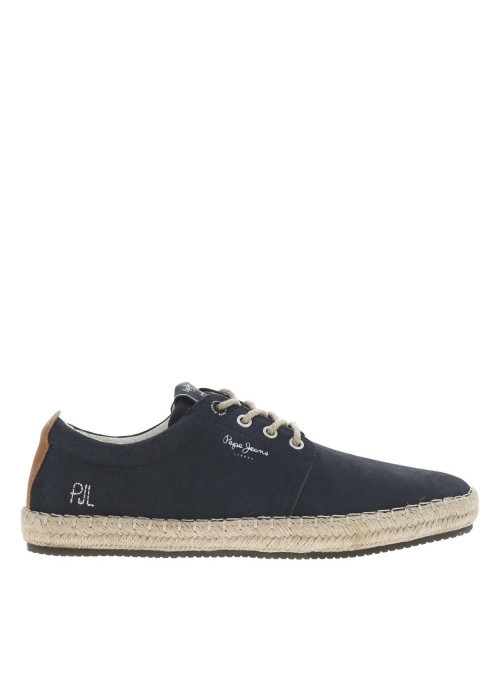 Sneakers en cuir marine en daim à semelle plate et à lacets ronds