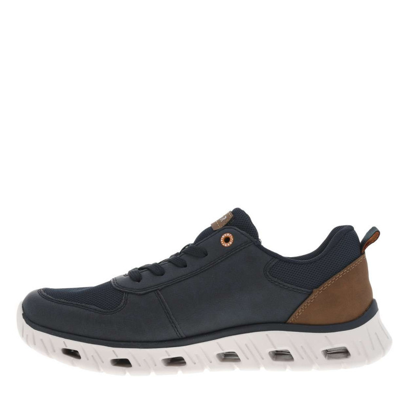 Rieker® - Sneakers Marine à Semelle Blanche Ajourée Avec Empiècements Marron - Marine
