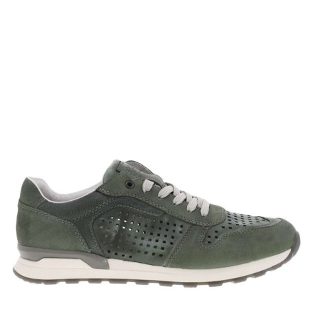 Sneakers olive en cuir perforé avec semelle...