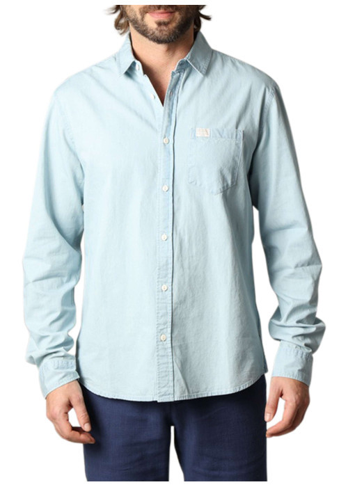 Chemise en coton stone unie avec une coupe droite et une petite poche