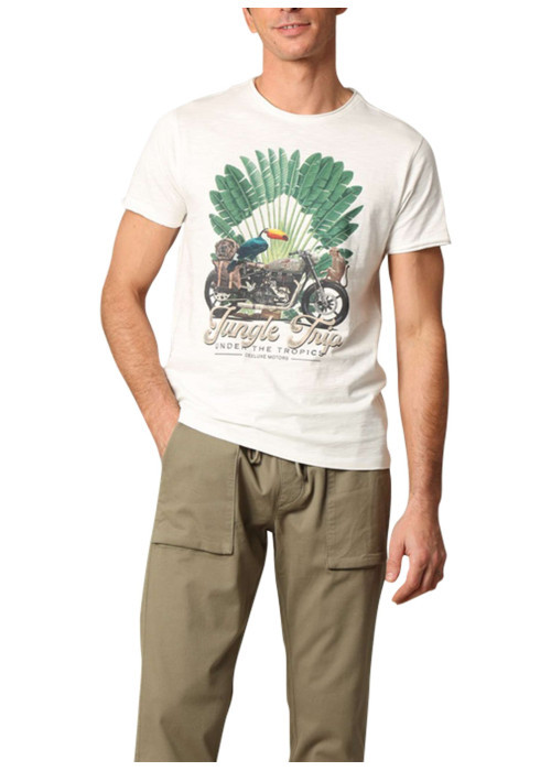 T-shirt en coton blanc imprimé avec une coupe droite et un col rond