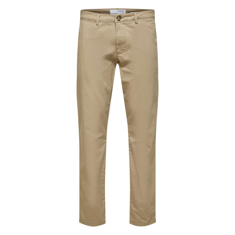 Selected Homme - Pantalon Chino New Miles En Coton Biologique Mélangé Beige Uni à Coupe Slim - Beige Selected Homme - Pantalon Chino New Miles En Coton Biologique Mélangé Beige Uni à Coupe Slim - Beige