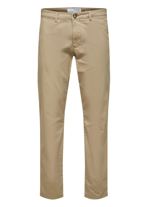 Pantalon chino New Miles en coton biologique mélangé beige uni à coupe slim