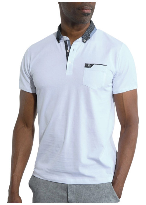 Polo à manches courtes en coton blanc uni à coupe droite et col boutonné