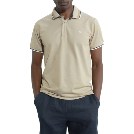 Polo en coton beige en maille piquée à coupe...