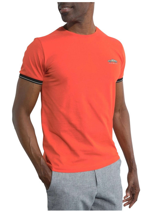T-shirt manches courtes en coton orange uni avec une coupe droite