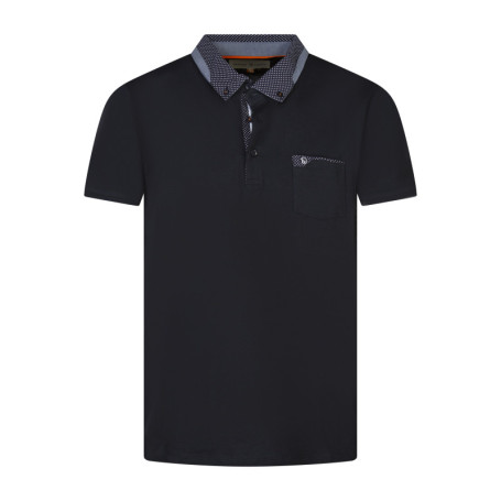 Polo en coton marine uni à coupe droite avec un...
