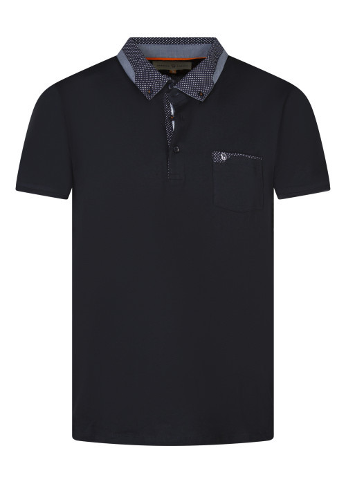 Polo en coton marine uni à coupe droite avec un col boutonné à motif